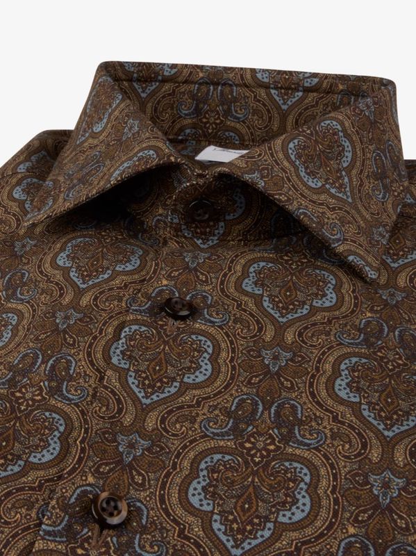 Brown Patterned Oxford Shirt Slimline
