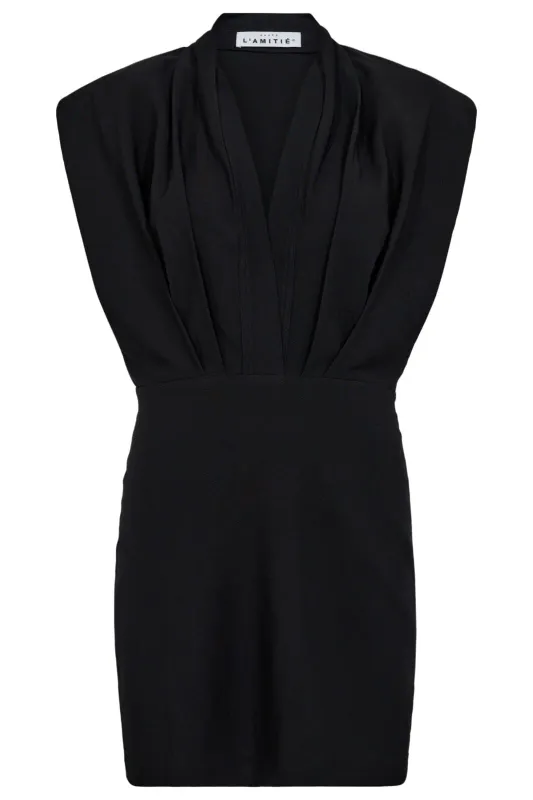 L'EGANCE Crop Drape Dress Black