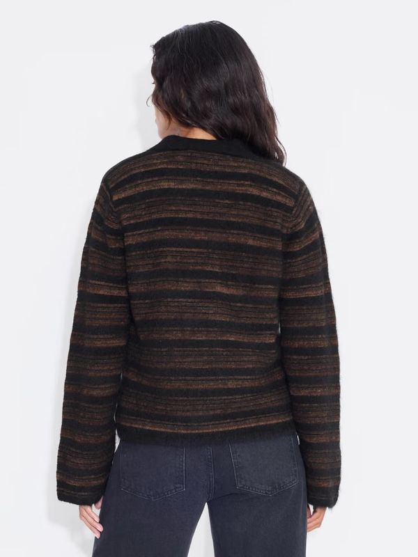 OLIVIA Wool Polo Sweater Brown Stripe