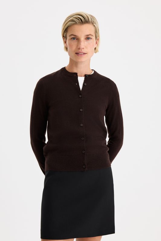 Merino Short Cardigan Dark Chocolate