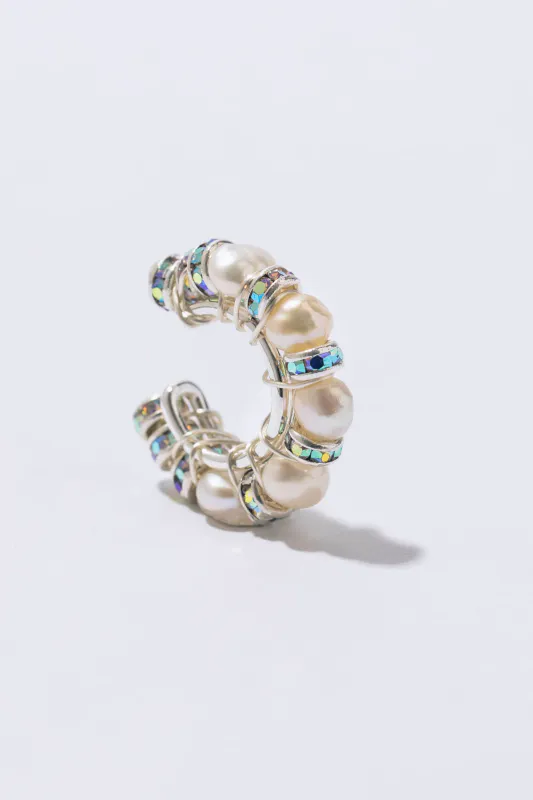 Pearl Diamond Ear Cuff Silver 