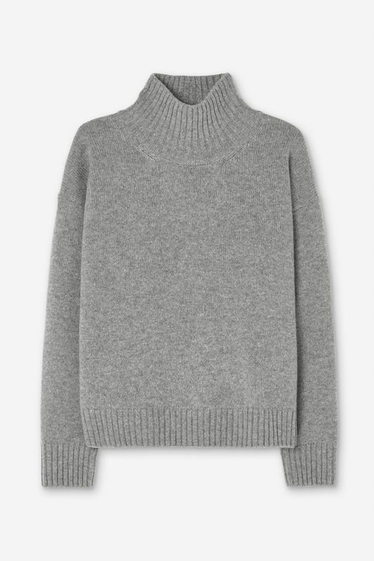 Wool Cashmere Turtleneck Sweater Grey Melange