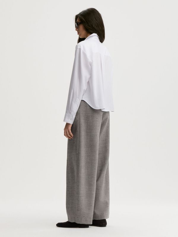 AUDREY Cropped Organic Cotton Shirt White Herringbone