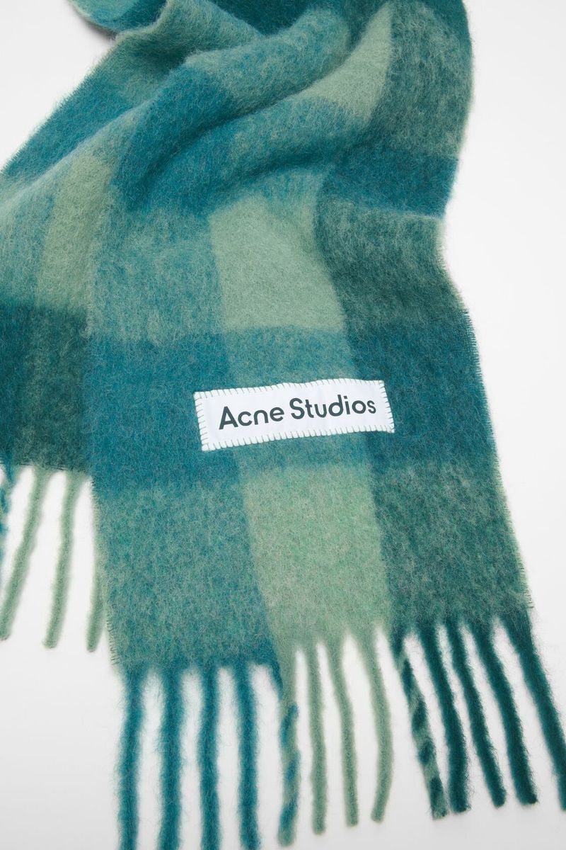MOHAIR CHECKED SCARF Teal|Grey|Green