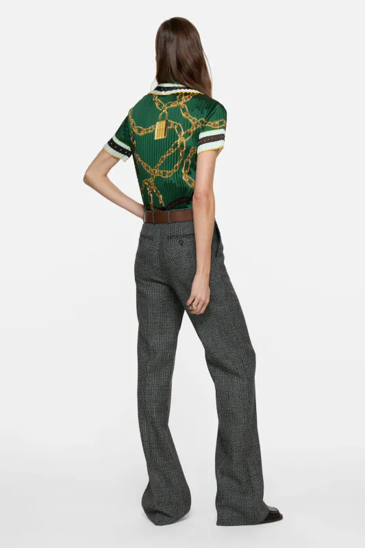 Pleated Printed Blouse Green 