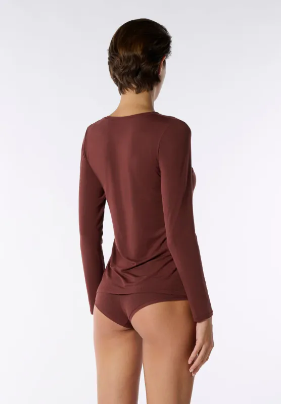 Modal Round Neck LS Cocoa