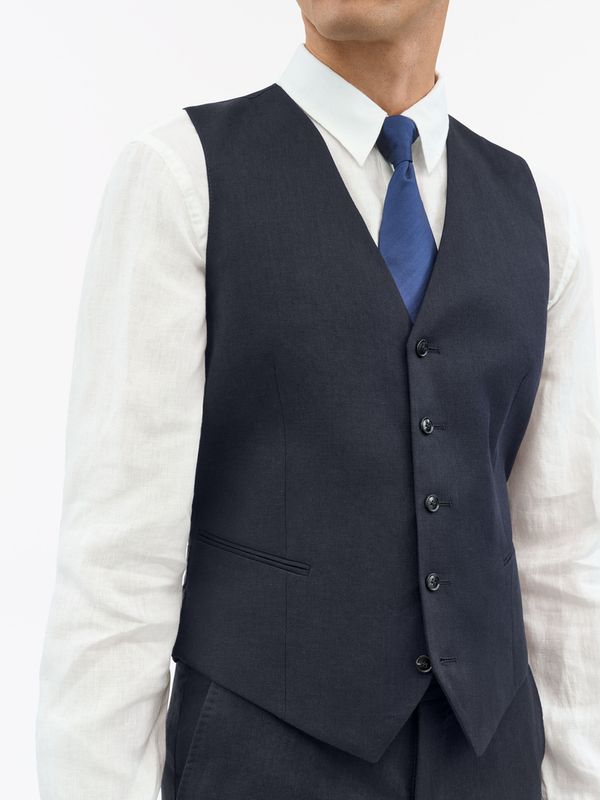 WINSTON Slim Fit Linen Waistcoat Midnight Blue