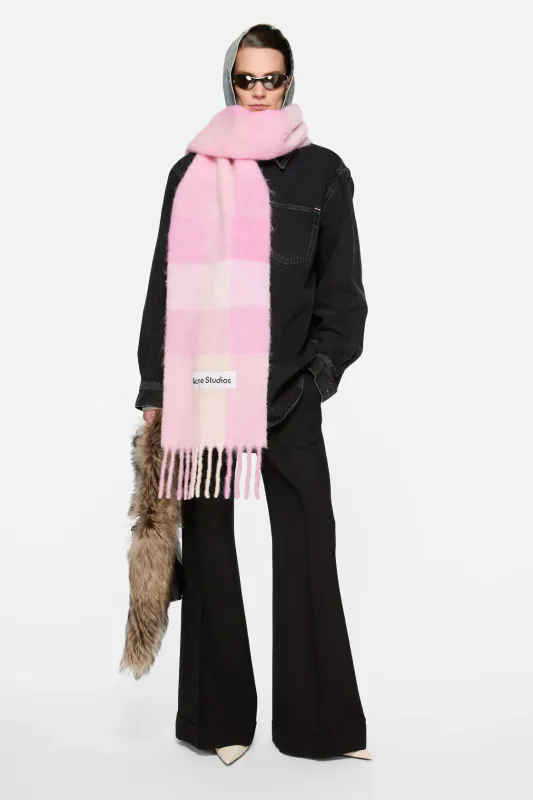 MOHAIR CHECKED SCARF Candy Pink | White | Mint Pale Pink 