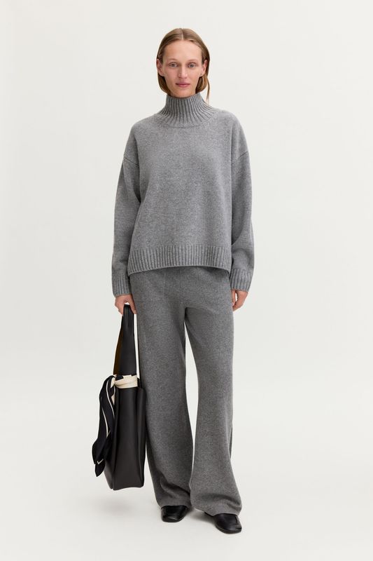Wool Cashmere Turtleneck Sweater Grey Melange