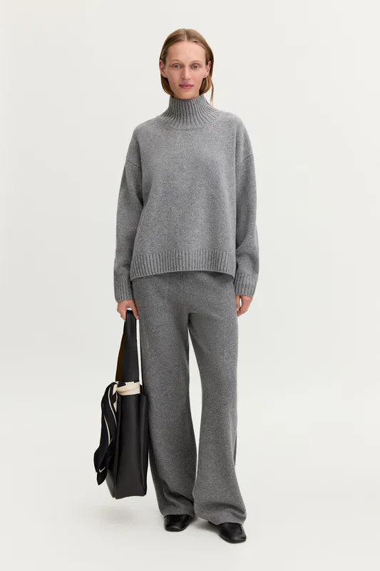 Wool Cashmere Turtleneck Sweater Grey Melange