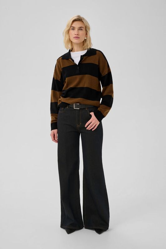 MWJola Knit Polo Pullover Bison W. Black Stripe