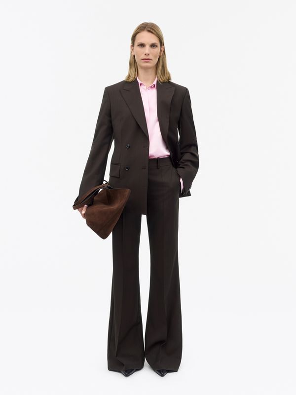 JUNIE Wool Stripe Trousers Dark Purple