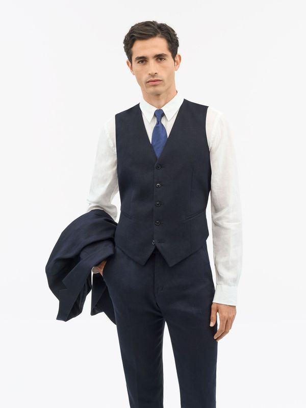 WINSTON Slim Fit Linen Waistcoat Midnight Blue