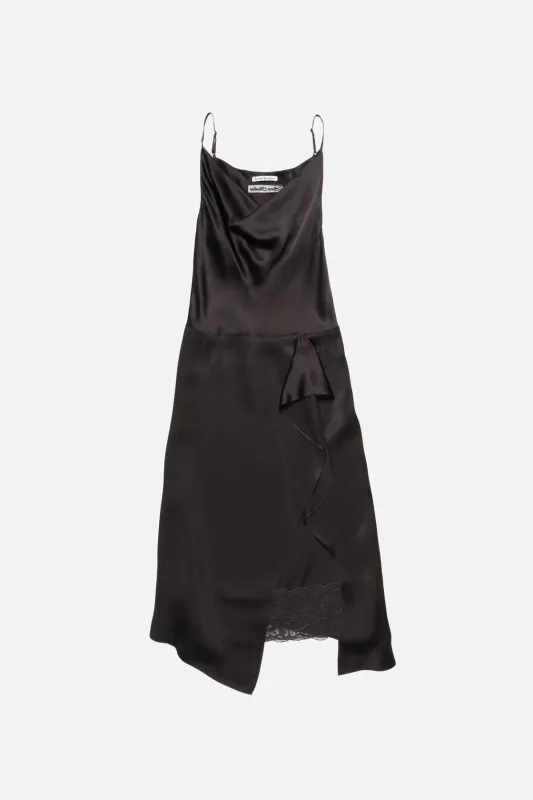 SHINY Satin Slip Dress Dark Brown