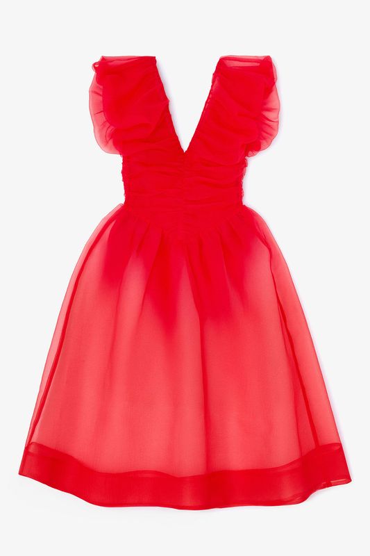 Organza Long Ruched Dress Mars Red 