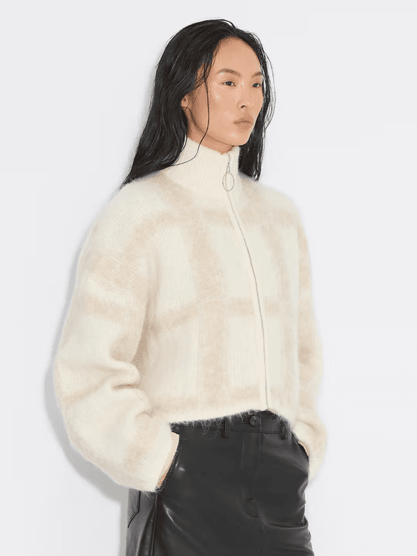 TINE Light Check Cardigan Lt. Brown Mix