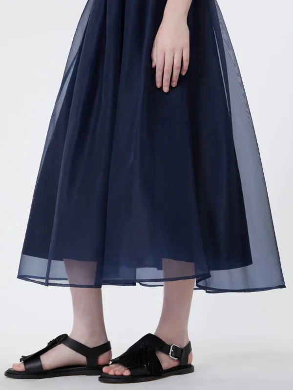 VISINO Pleated Silk Organza Skirt Navy