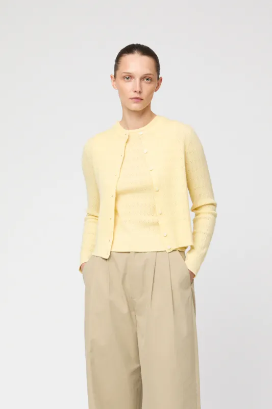 Pointelle Classic Cardigan Pastel Yellow