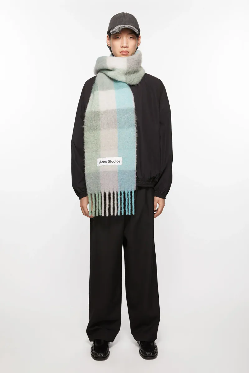 MOHAIR CHECKED SCARF Turquoise|Grey|Mint Green