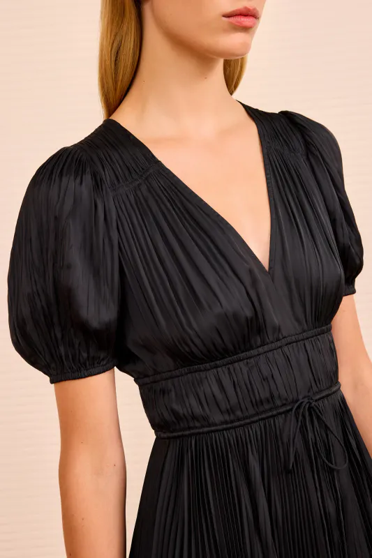 AUDRA Puff  Sleeve Midi Dress Noir