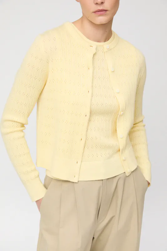 Pointelle Classic Cardigan Pastel Yellow